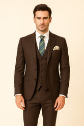 Men dark brown textured 3 piece
